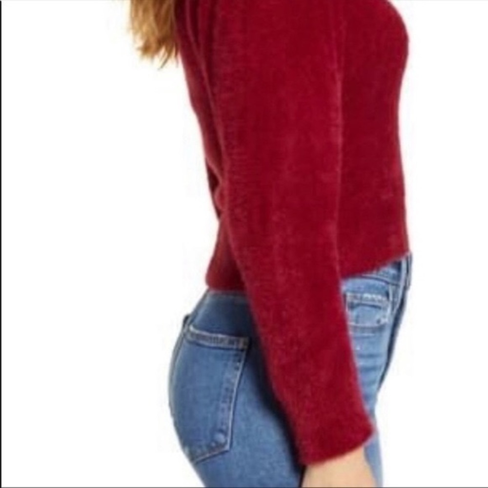 ASTR The LABEL Y2K Square Neck Puff Sleeve Fuzzy Faux Fur Crop Fitted Sweater XL - Picture 4 of 8